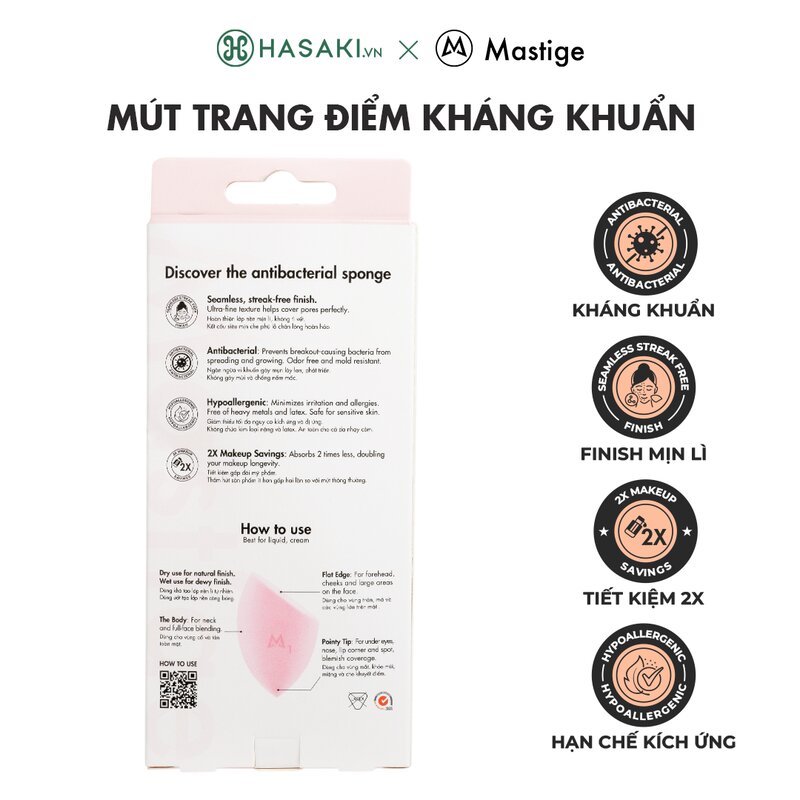 Combo 2 Mút Tán Nền Trang Điểm Mastige Kháng Khuẩn Màu Hồng