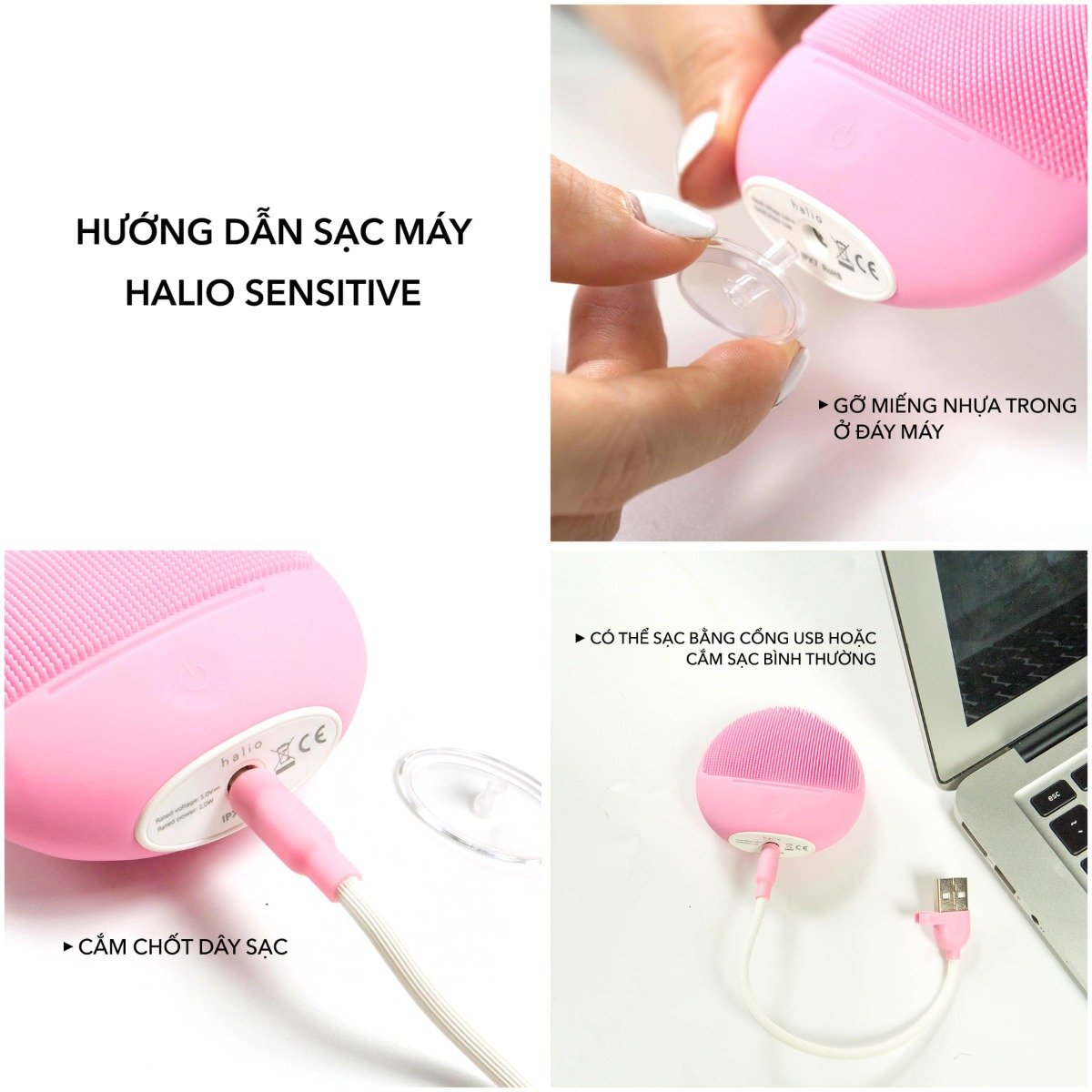Máy Rửa Mặt Halio Dành Cho Da Nhạy Cảm Màu Hồng Nhạt