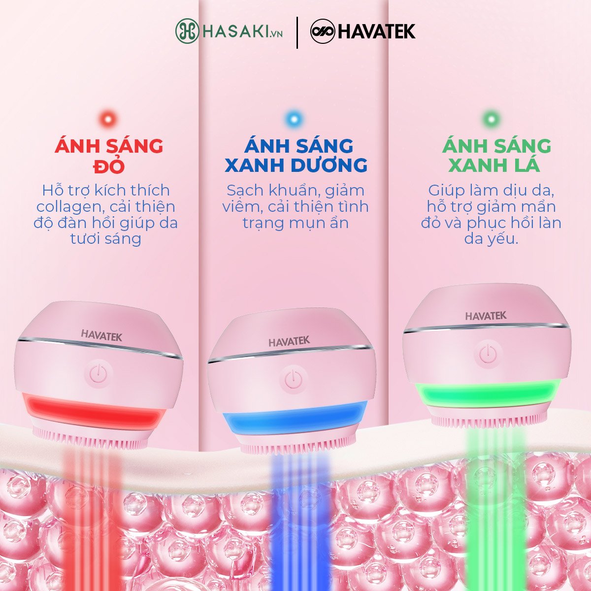 Máy Rửa Mặt Havatek Sóng Siêu Âm & Liệu Pháp Ánh Sáng Màu Hồng