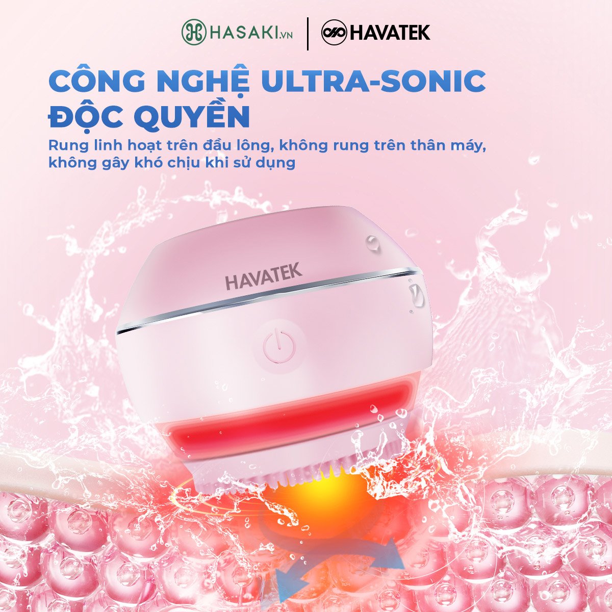 Máy Rửa Mặt Havatek Sóng Siêu Âm & Liệu Pháp Ánh Sáng Màu Hồng