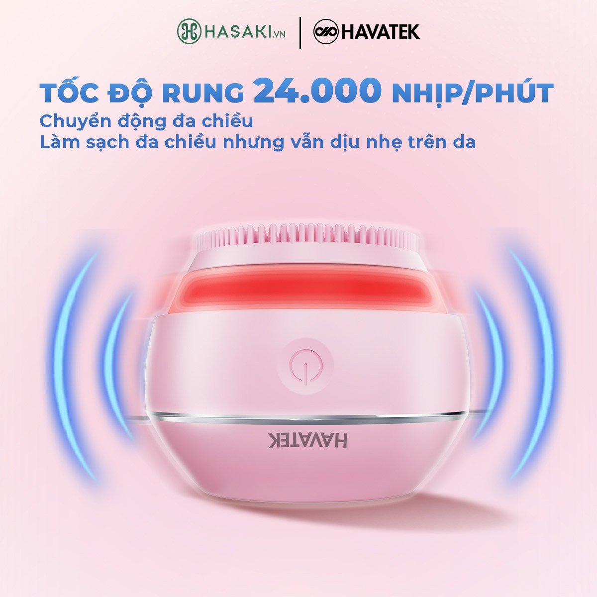 Máy Rửa Mặt Havatek Sóng Siêu Âm & Liệu Pháp Ánh Sáng Màu Hồng