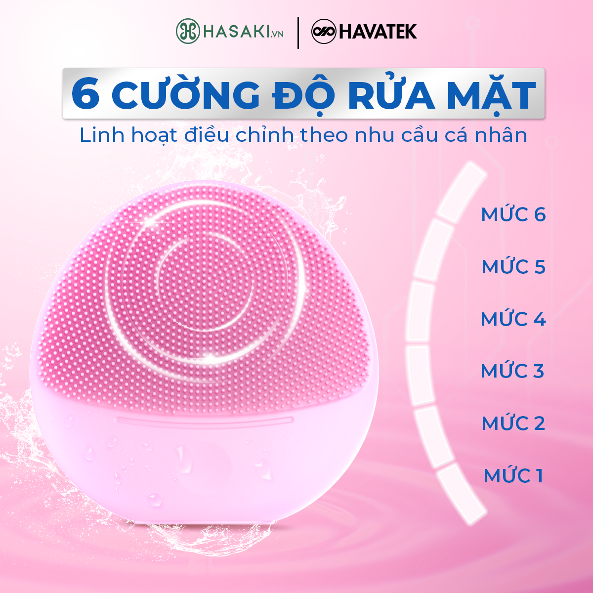 Máy Rửa Mặt Havatek Sóng Âm Cho Da Nhạy Cảm Màu Xám