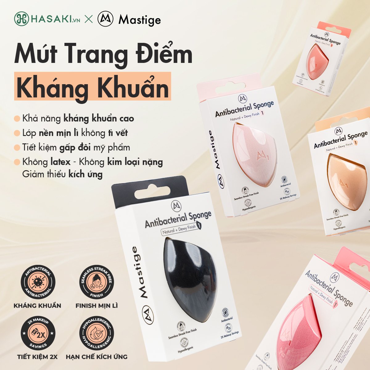 Mút Tán Nền Trang Điểm Mastige Kháng Khuẩn Màu Đen
