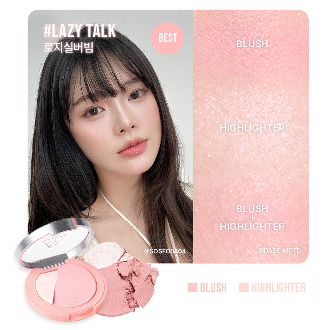 Phấn Má Hồng Bắt Sáng 3CE Lazy Talk - Hồng Đào Sữa 9g