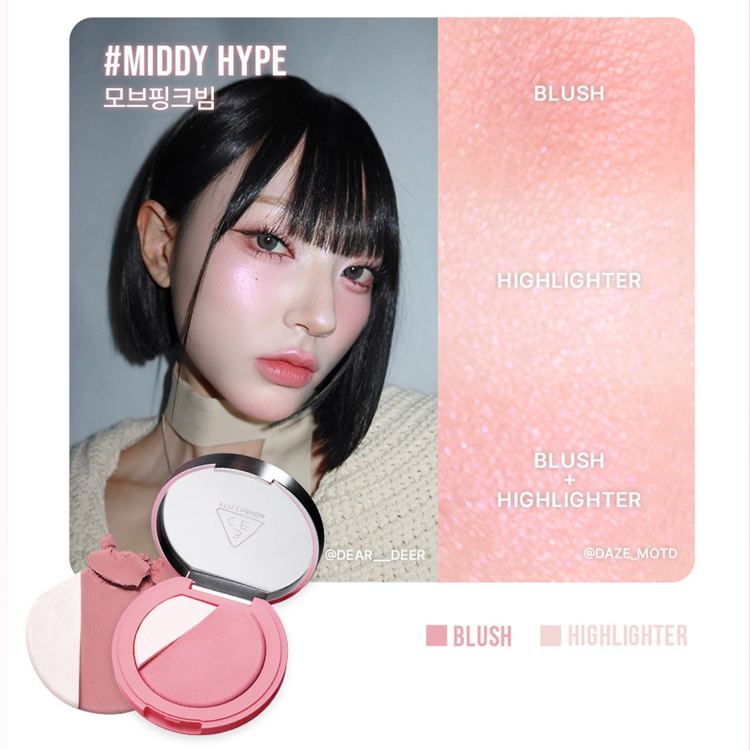 Phấn Má Hồng Bắt Sáng 3CE Middy Hype - Cánh Hồng Phai 9g