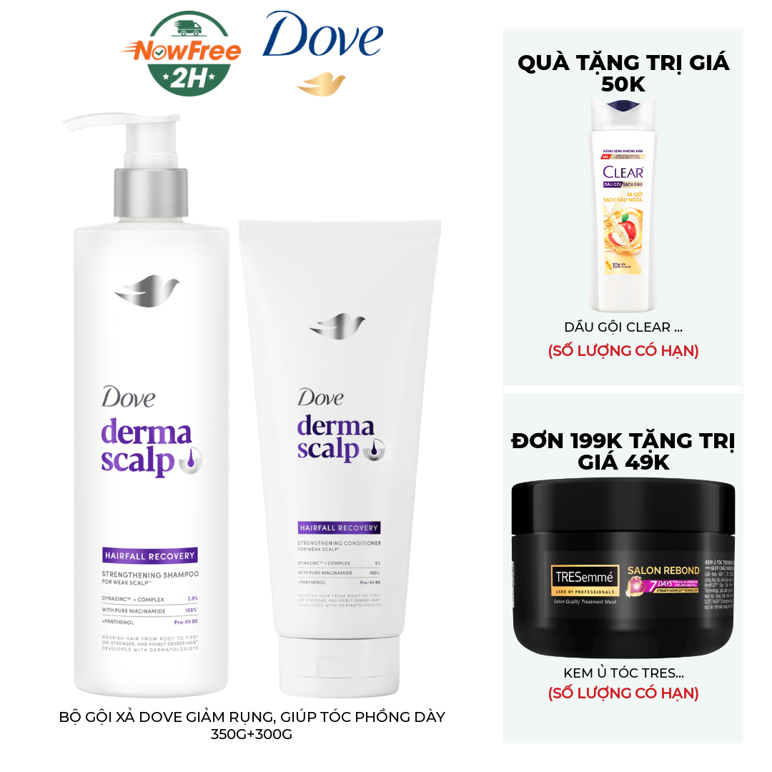 Bộ Gội Xả Dove Giảm Rụng, Giúp Tóc Phồng Dày 350g+300g