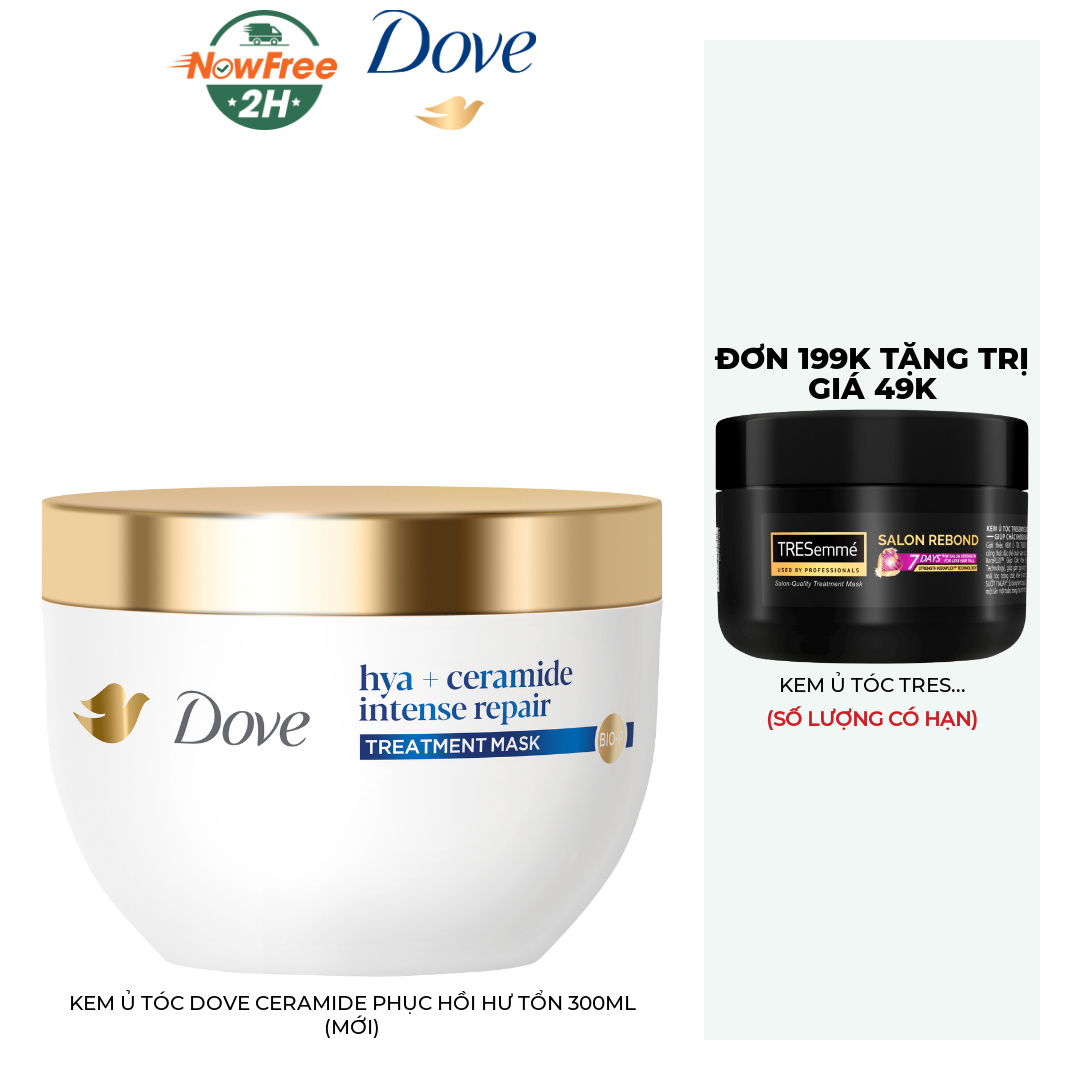 Kem Ủ Tóc Dove Ceramide Phục Hồi Hư Tổn 300ml (Mới)