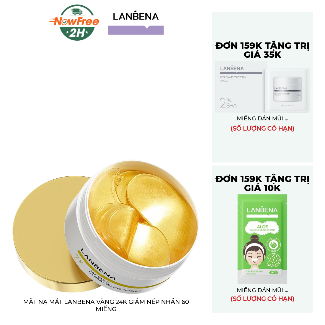 Mặt Nạ Mắt Lanbena Vàng 24K Giảm Nếp Nhăn 60 Miếng