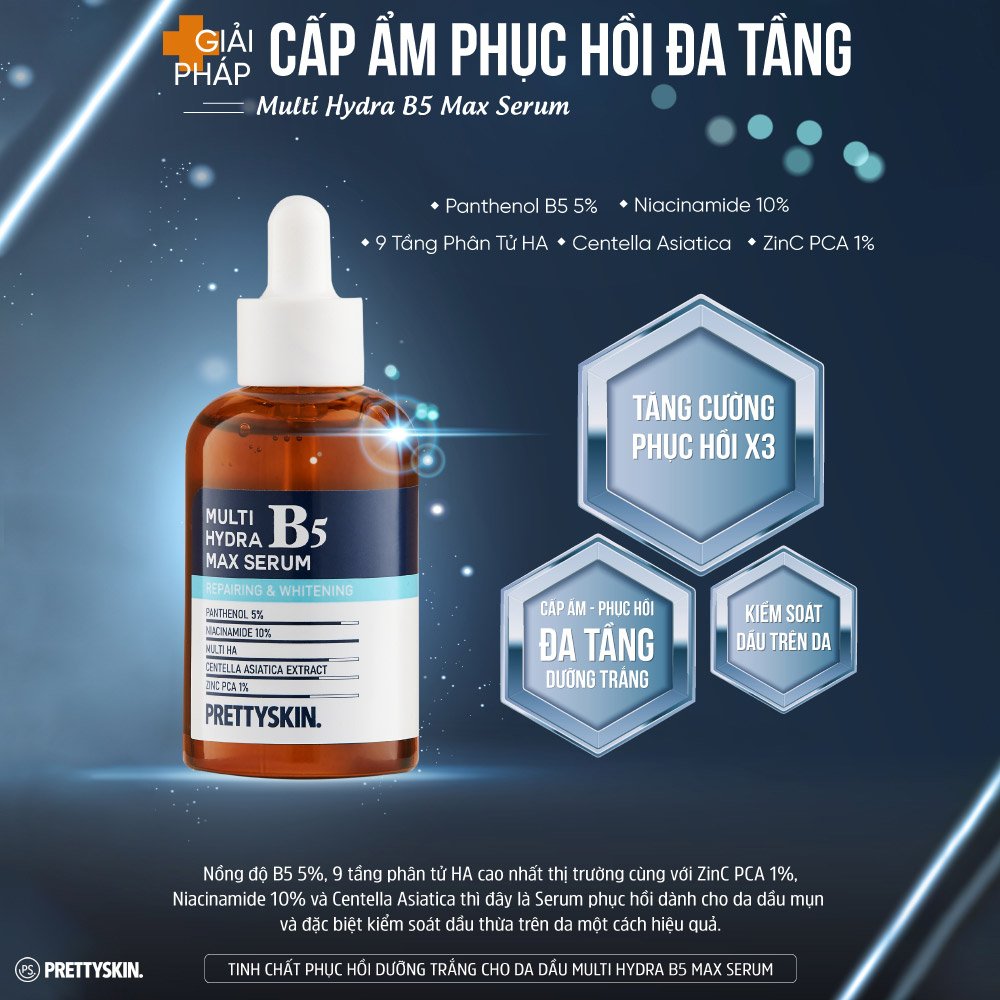 Serum Prettyskin B5 Phục Hồi, Dưỡng Sáng Cho Da Dầu 50ml