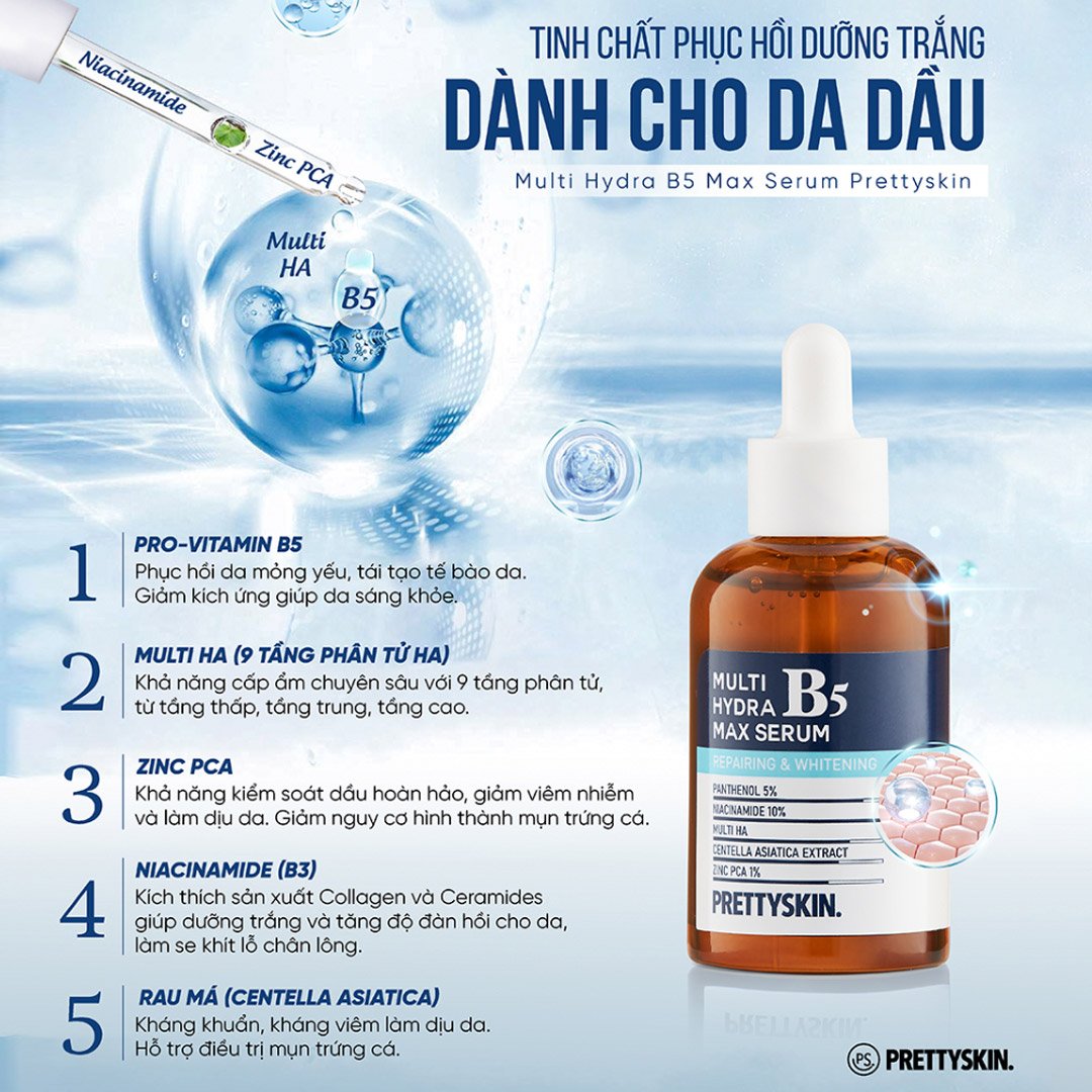 Serum Prettyskin B5 Phục Hồi, Dưỡng Sáng Cho Da Dầu 50ml