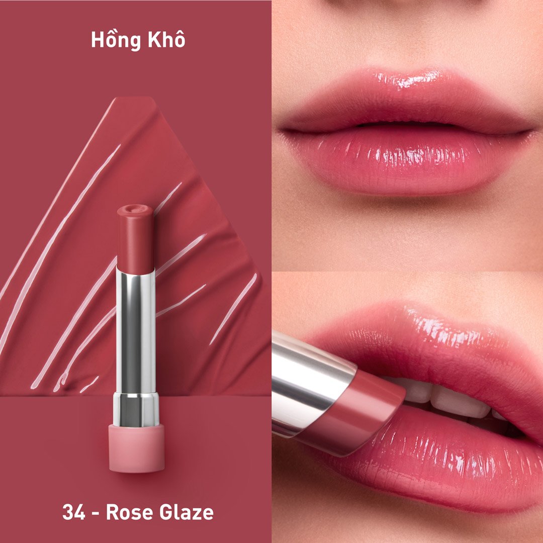Son Bóng 3CE Dưỡng Ẩm 34 Rose Glaze - Hồng Khô 5g
