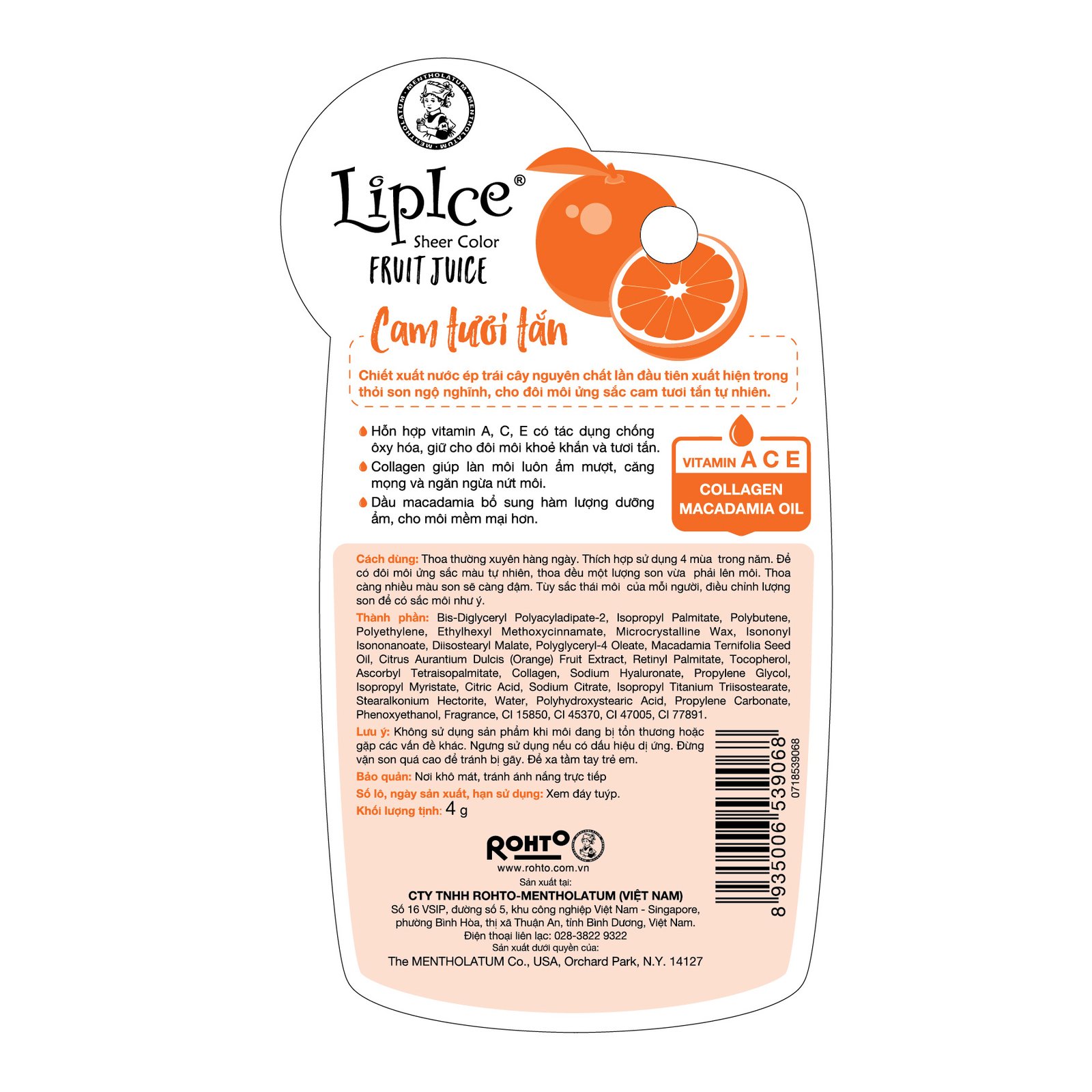 Son Dưỡng Lipice Trái Cây Orange - Cam Tươi Tắn 4g