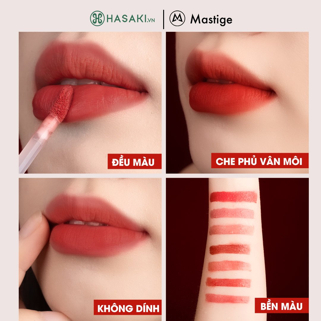 Son Kem Lì Mastige Velvet Lâu Trôi Màu V1 Đỏ Thuần 4.5ml
