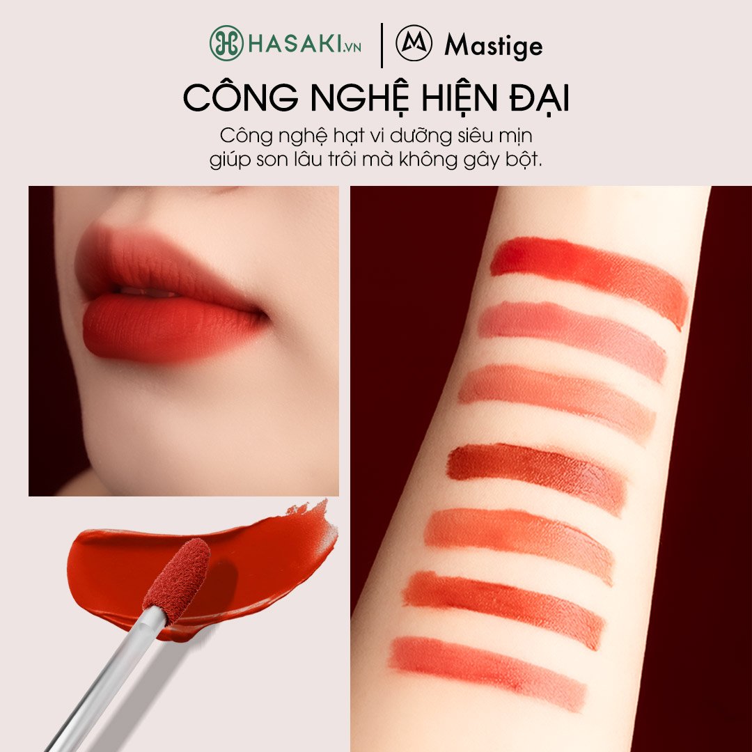 Son Kem Lì Mastige Velvet Lâu Trôi Màu V1 Đỏ Thuần 4.5ml
