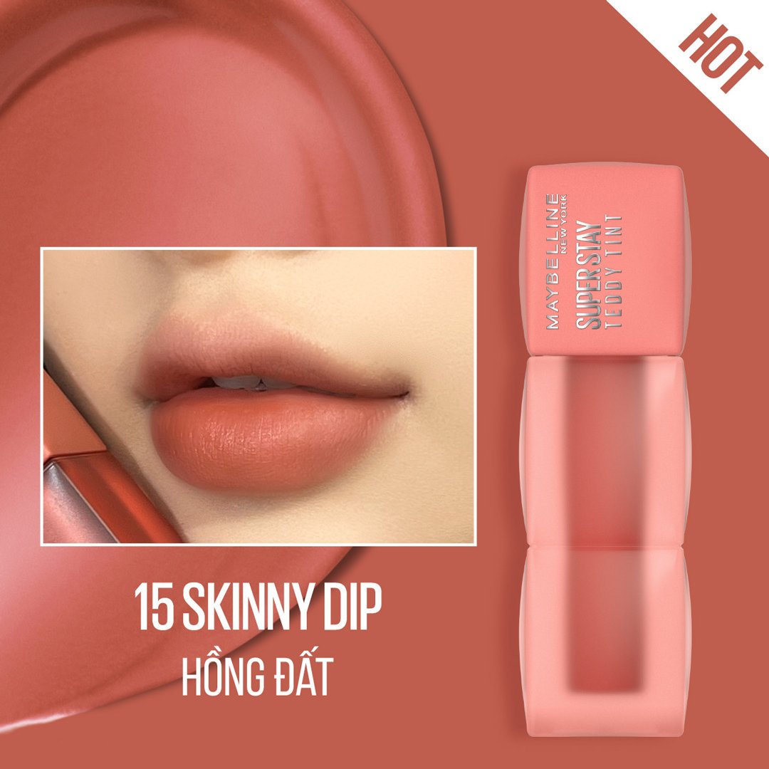 Son Kem Maybelline 15 Skinny Dip - Hồng Đất 5ml