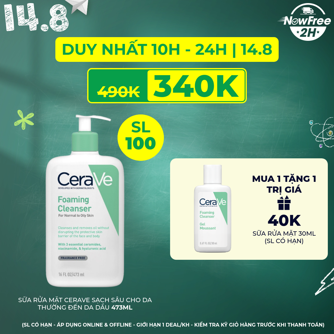 Sữa Rửa Mặt CeraVe Sạch Sâu Cho Da Thường Đến Da Dầu 473ml
