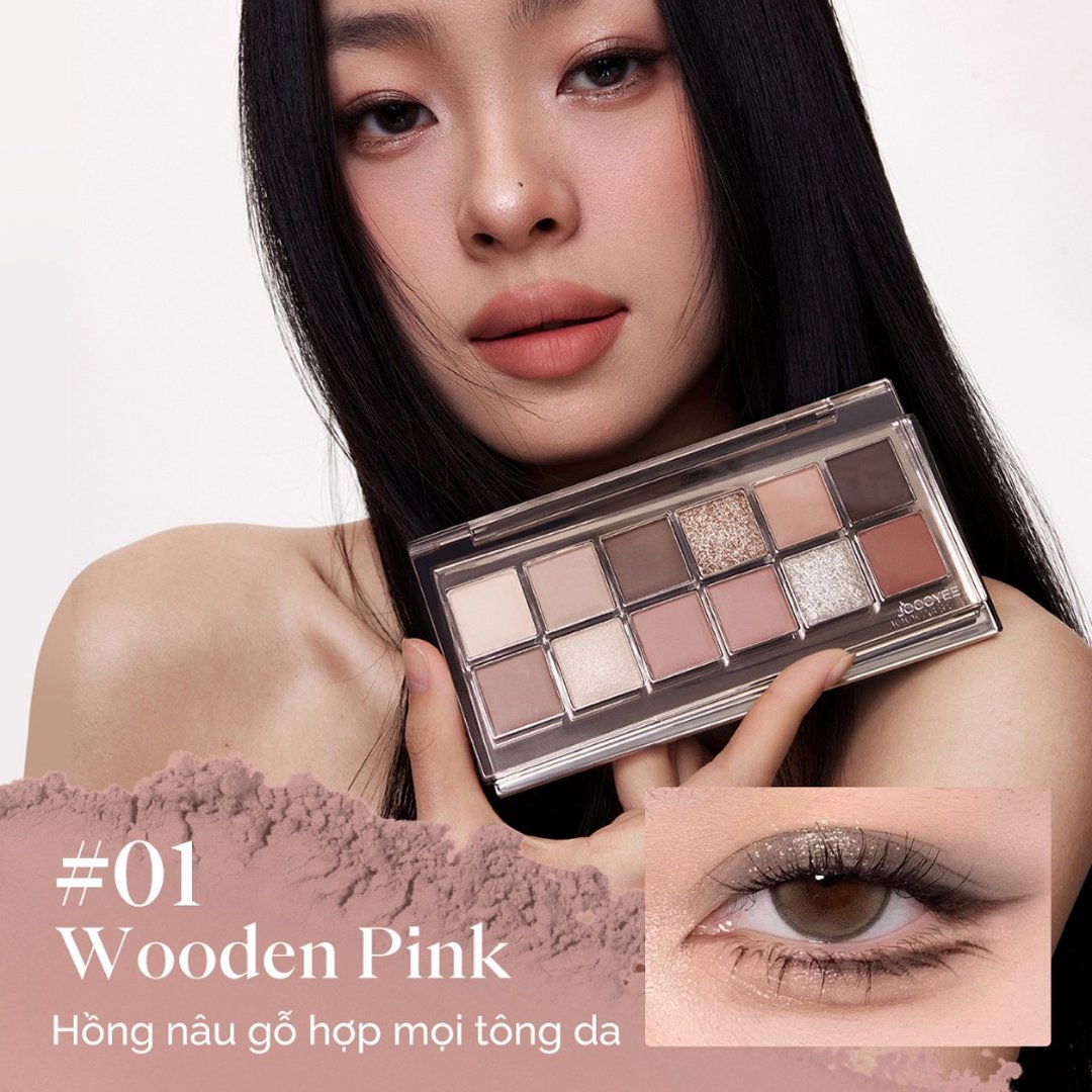 Bảng Phấn Mắt Joocyee 12 Ô - 01 Wooden Pink 14g