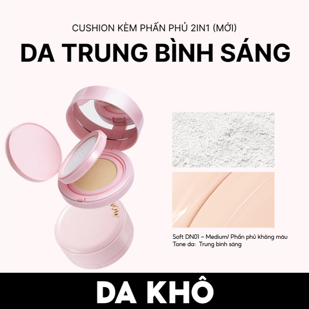 Cushion Kèm Phấn Phủ Menow Cho Da Khô Màu DN01 Medium 17g