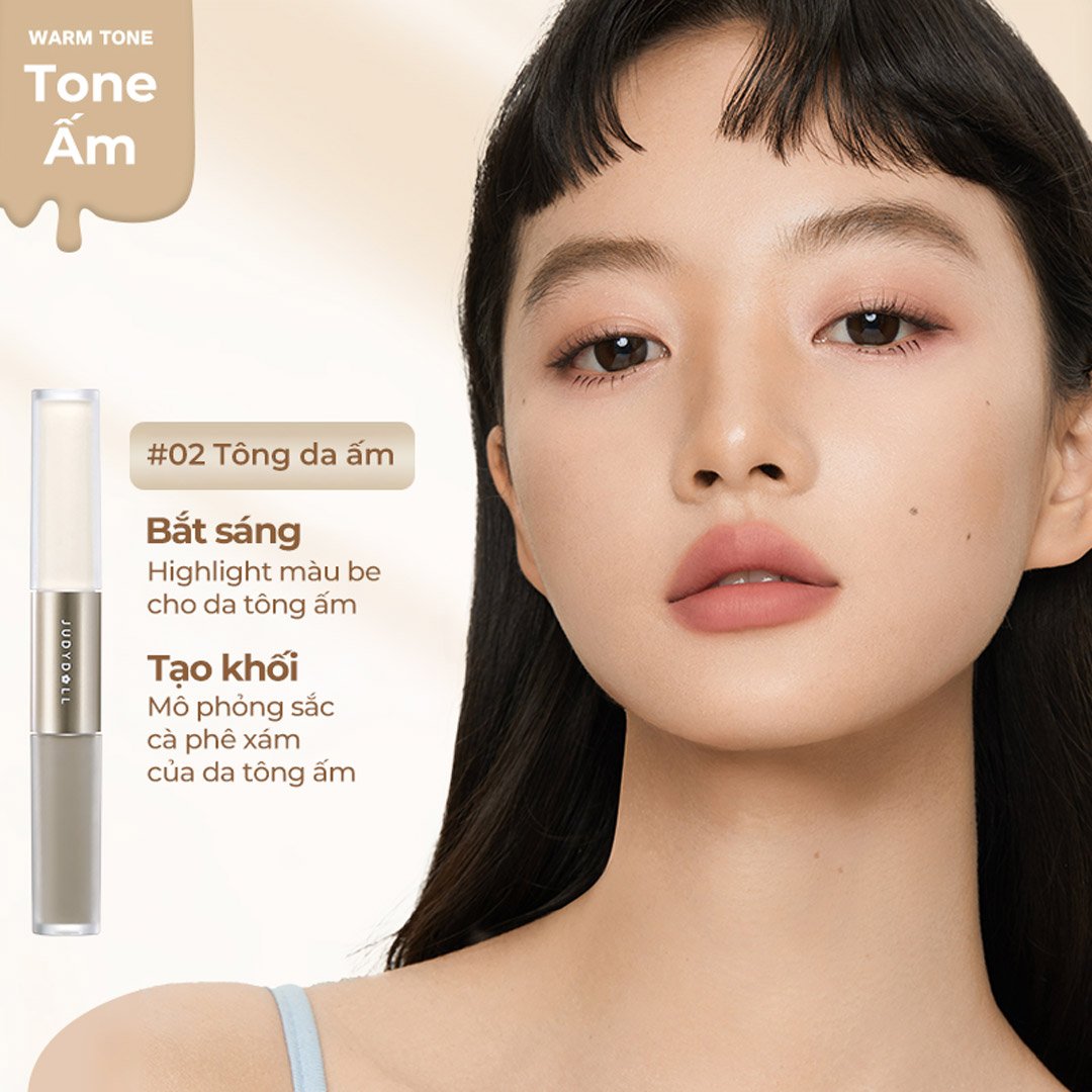 Kem Tạo Khối & Bắt Sáng Judydoll 2 Đầu - 02 Tông Ấm 4.8g