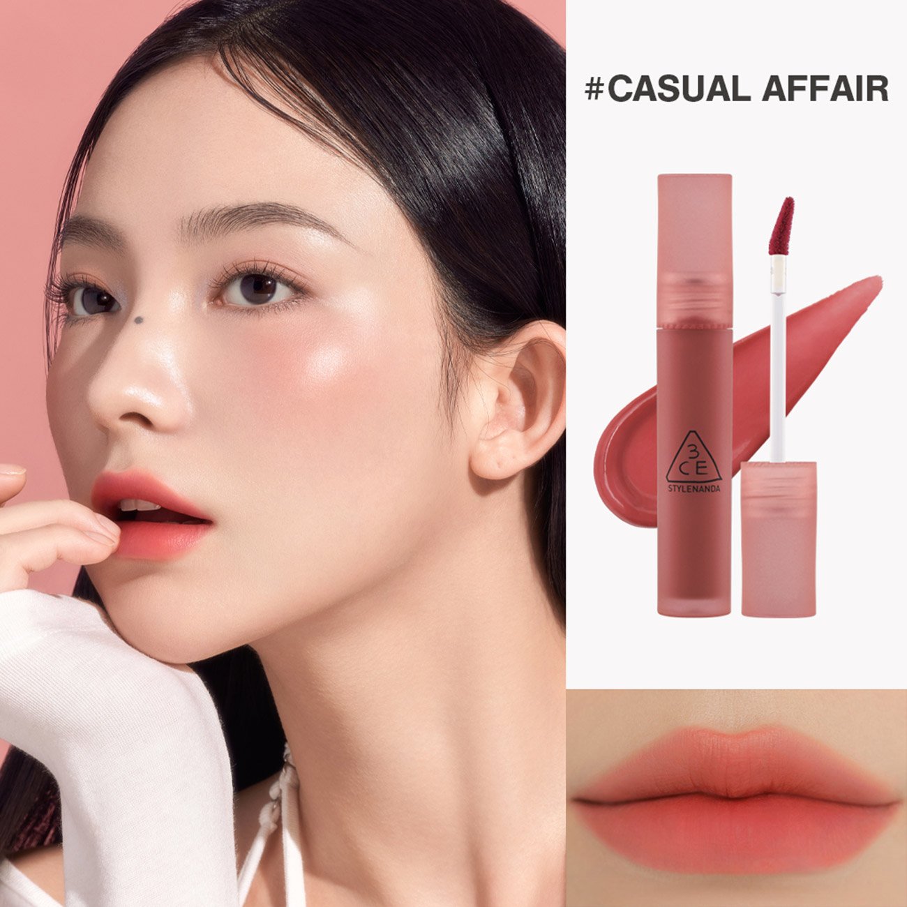 Combo 3CE Son Kem Lì Casual Affair - Hồng Nho 4.6g + Son Thỏi 07 Knit - Hồng Khô 1.5g
