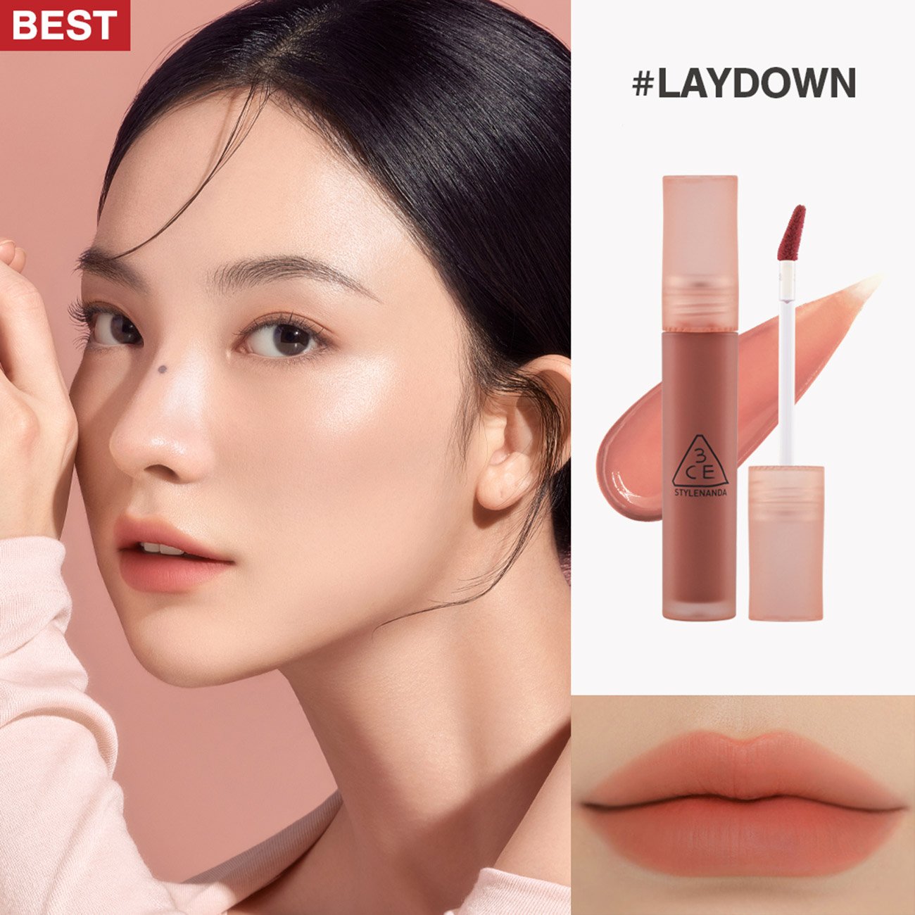 Combo 3CE Son Kem Lì Laydown - Thạch Trà Ô Long 4.6g + Son Thỏi 07 Knit - Hồng Khô 1.5g