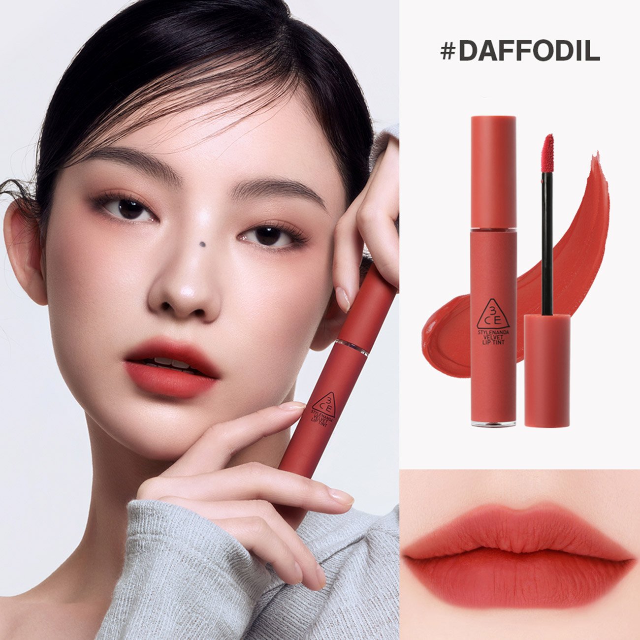 Son Kem Lì 3CE Mịn Như Nhung Daffodil - Đậu Đỏ 4g