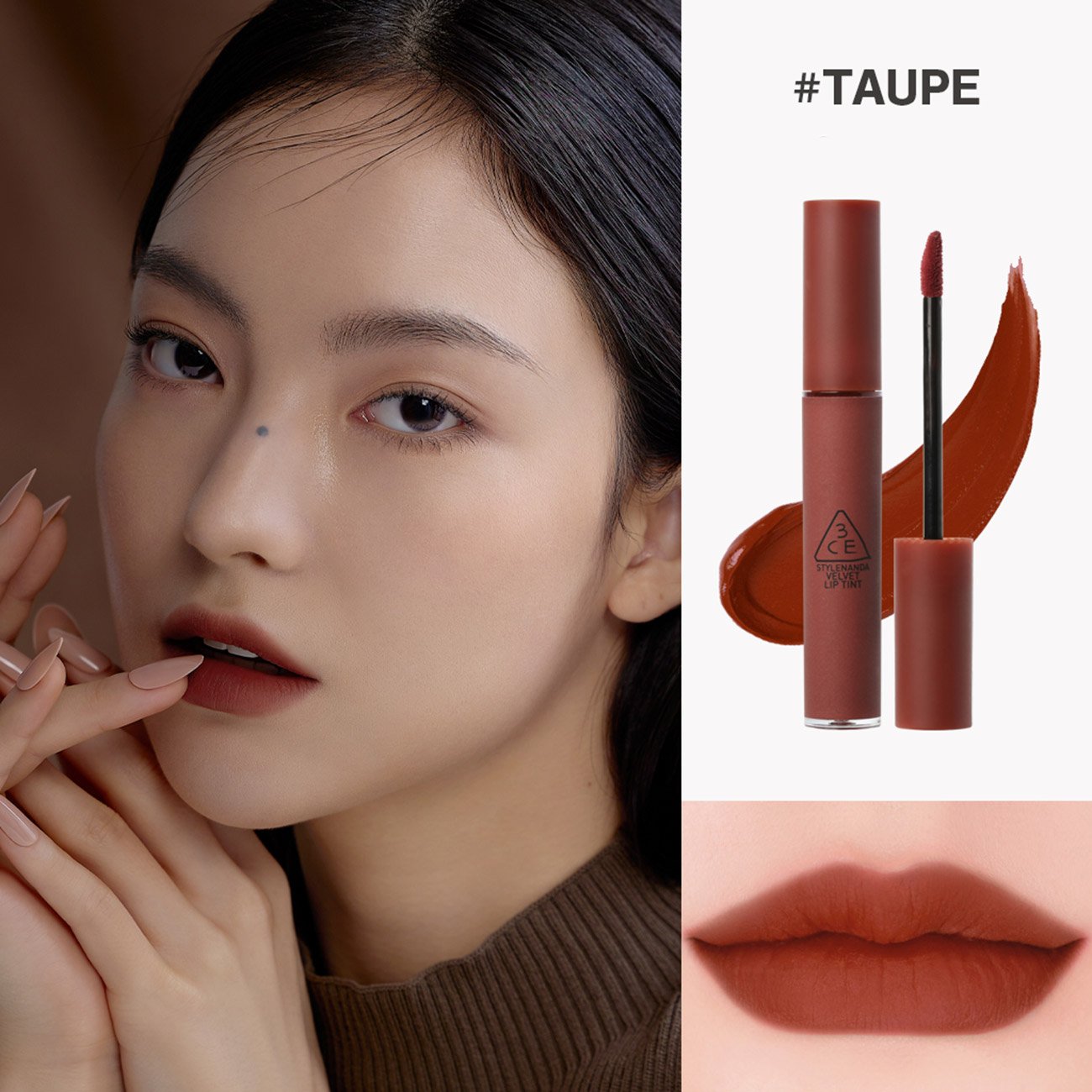 Son Kem Lì 3CE Mịn Màng Như Nhung Taupe - Đỏ Gạch 4g