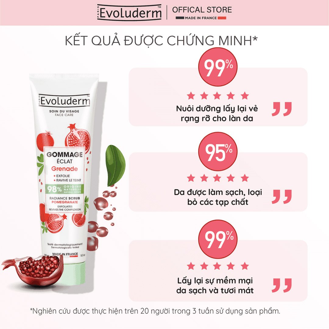 Tẩy Tế Bào Chết Evoluderm Trẻ Hóa Da Chiết Xuất Lựu Đỏ 150g