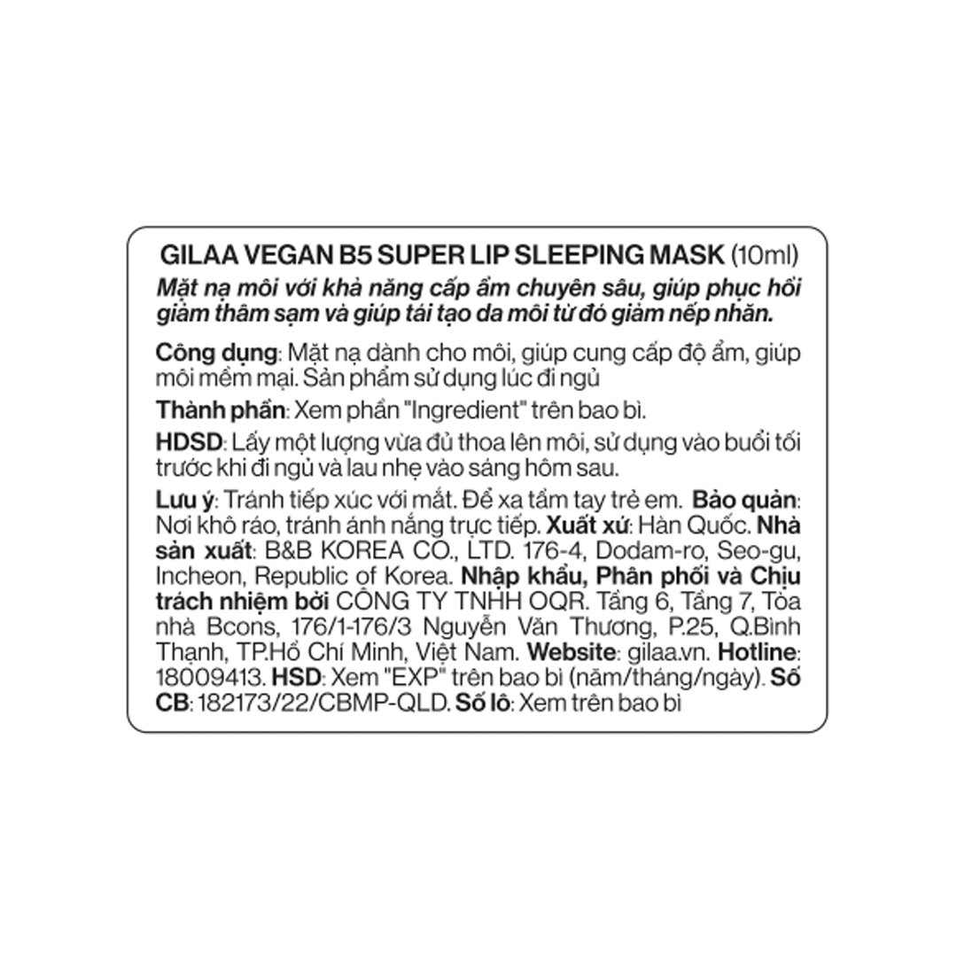 Mặt Nạ Ngủ Môi Gilaa Trẻ Hóa Thuần Chay 10ml