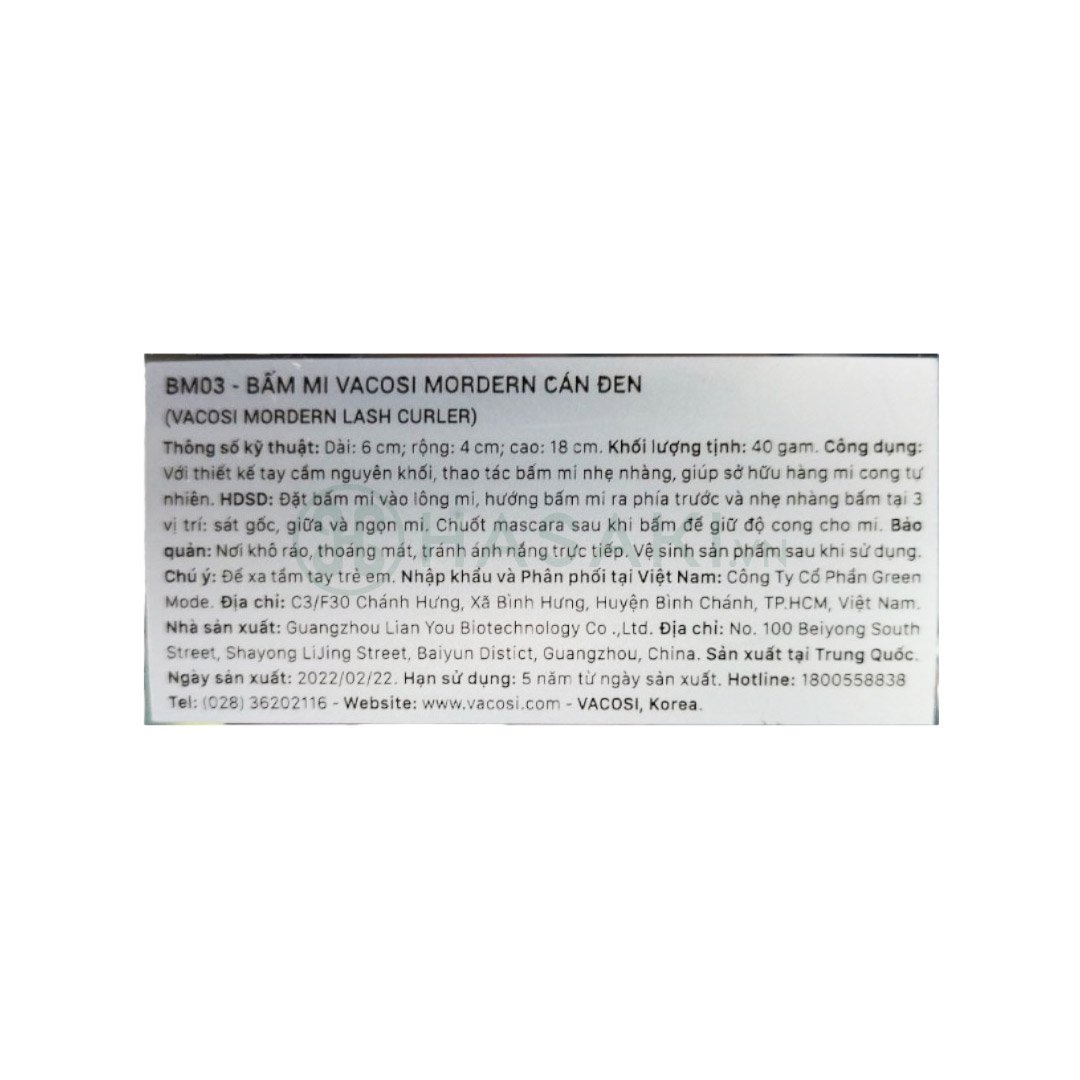 Bấm Mi Vacosi Modern Lash Curler Cán Đen BM03