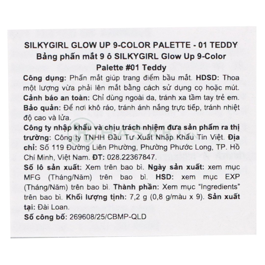 Bảng Phấn Mắt Silkygirl 9 Ô Màu 01 Teddy 7.2g