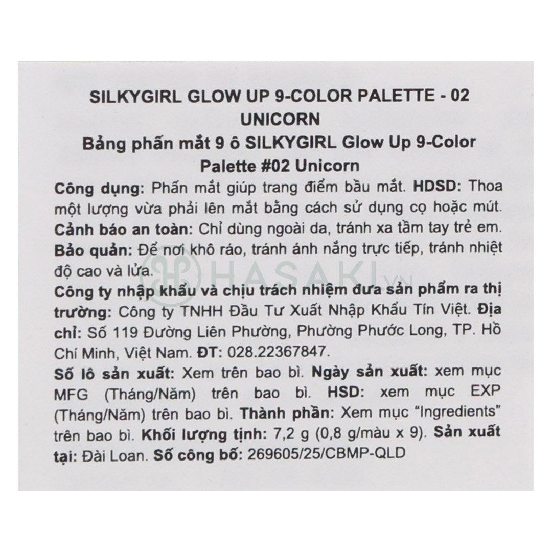 Bảng Phấn Mắt Silkygirl 9 Ô Màu 02 Unicorn 7.2g