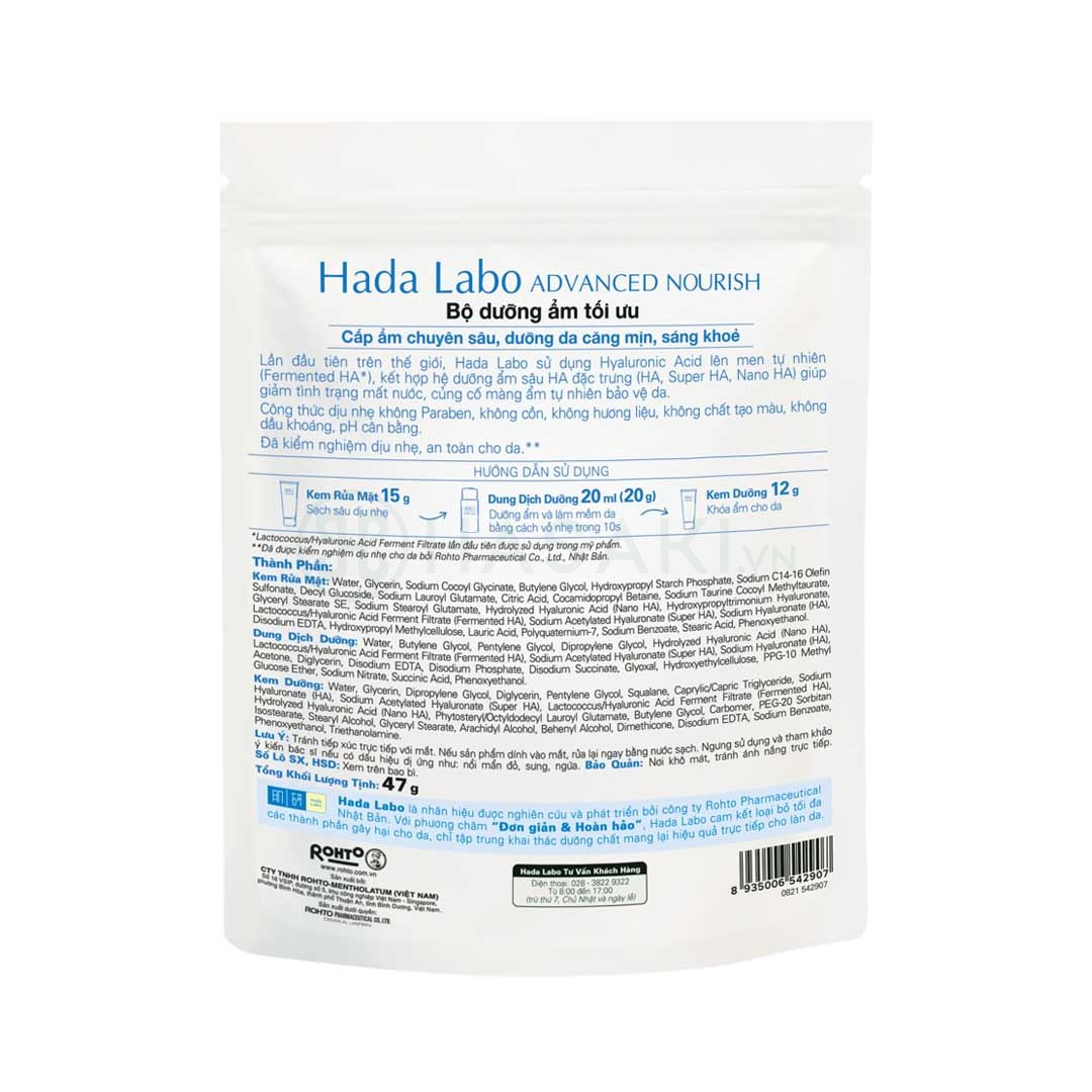 Bộ Sản Phẩm Hada Labo Dưỡng Ẩm Da 3 Món (Kem Rửa Mặt 15g + Dung Dịch Dưỡng 20ml + Kem Dưỡng 12g)