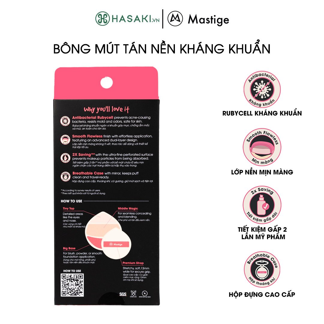 Bộ 2 Mút Tán Nền Kháng Khuẩn Mastige Marshmallow Mềm Mịn