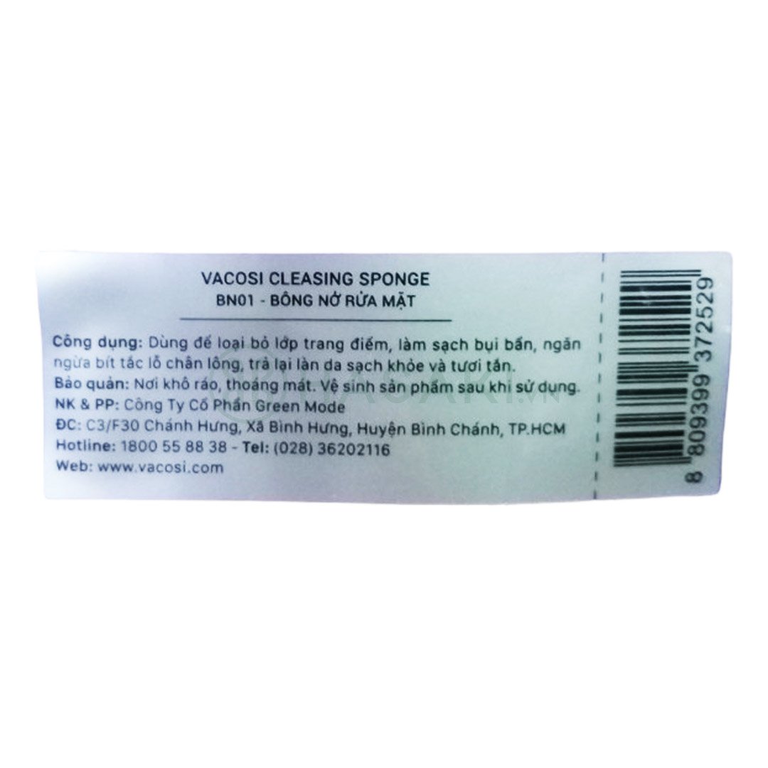 Bông Rửa Mặt Vacosi Bọt Biển BN01 (2 Cái)
