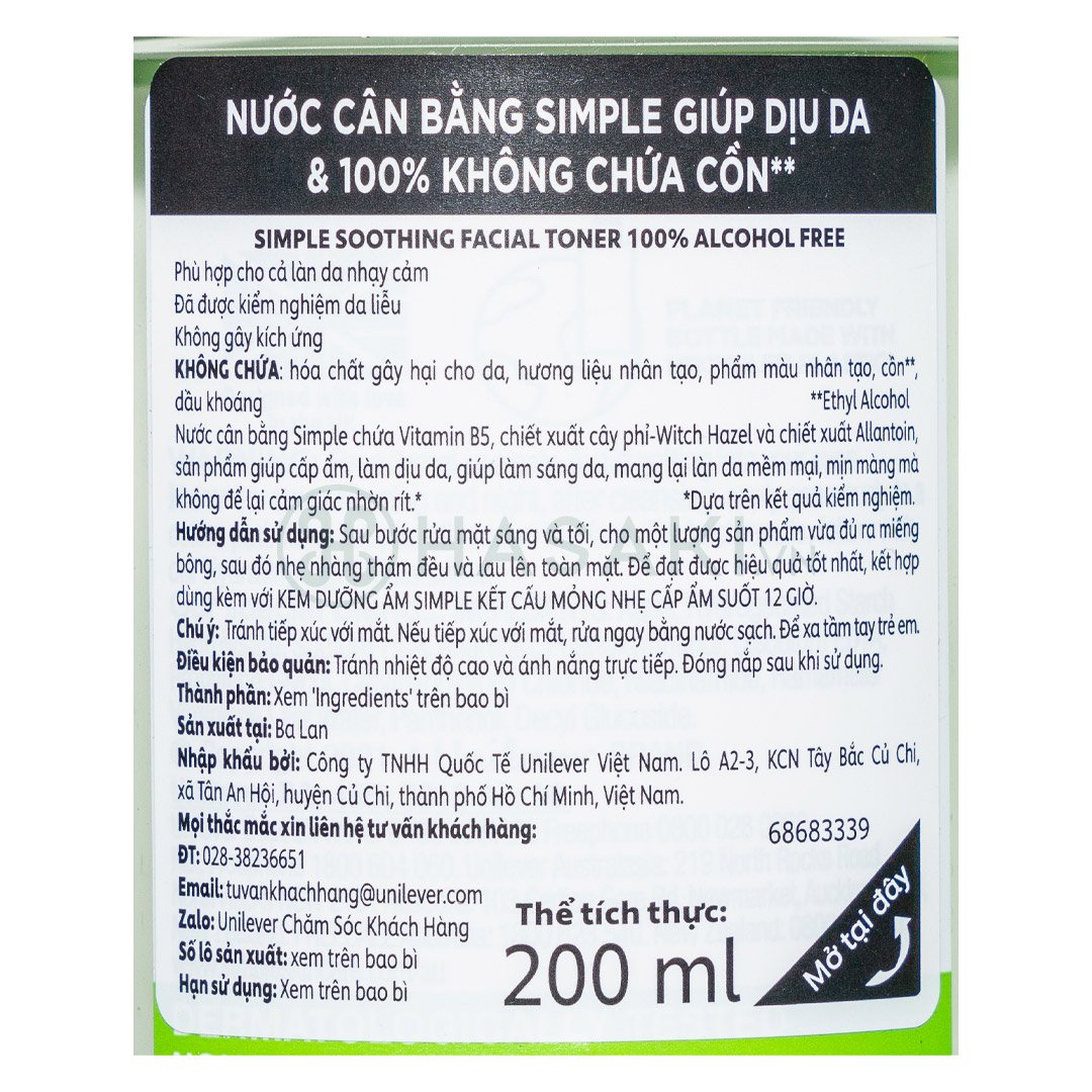Combo 2 Nước Hoa Hồng Simple Làm Dịu Da & Cấp Ẩm 200ml
