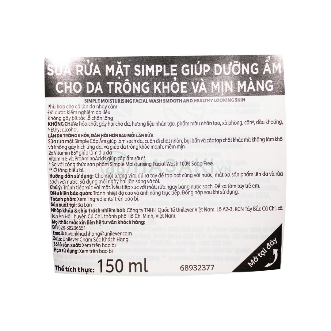 Combo 2 Sữa Rửa Mặt Simple Dưỡng Ẩm Cho Da Khỏe Và Mịn Màng 150ml