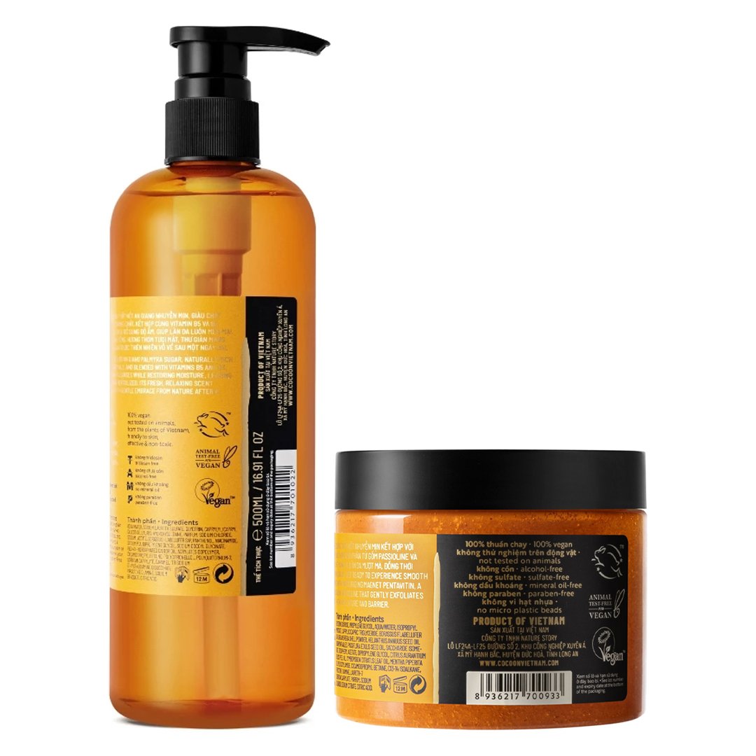 Combo Cocoon Gel Tắm Đường Thốt Nốt An Giang 500ml + Tẩy Da Chết Toàn Thân Đường Thốt Nốt An Giang 200ml