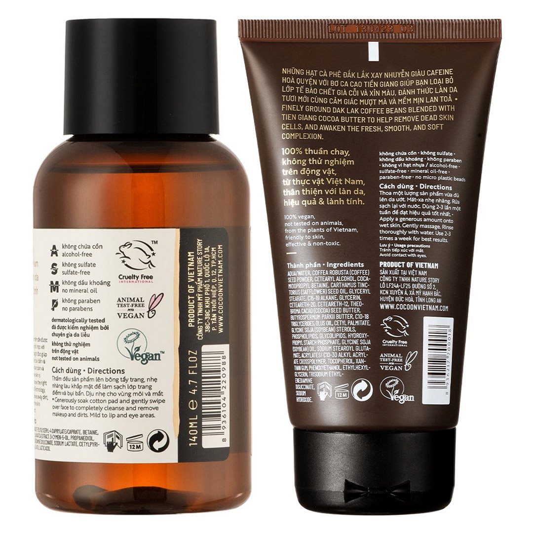 Combo Cocoon Nước Tẩy Trang Bí Đao 140ml + Tẩy Da Chết Mặt Cà Phê Đắk Lắk 150ml