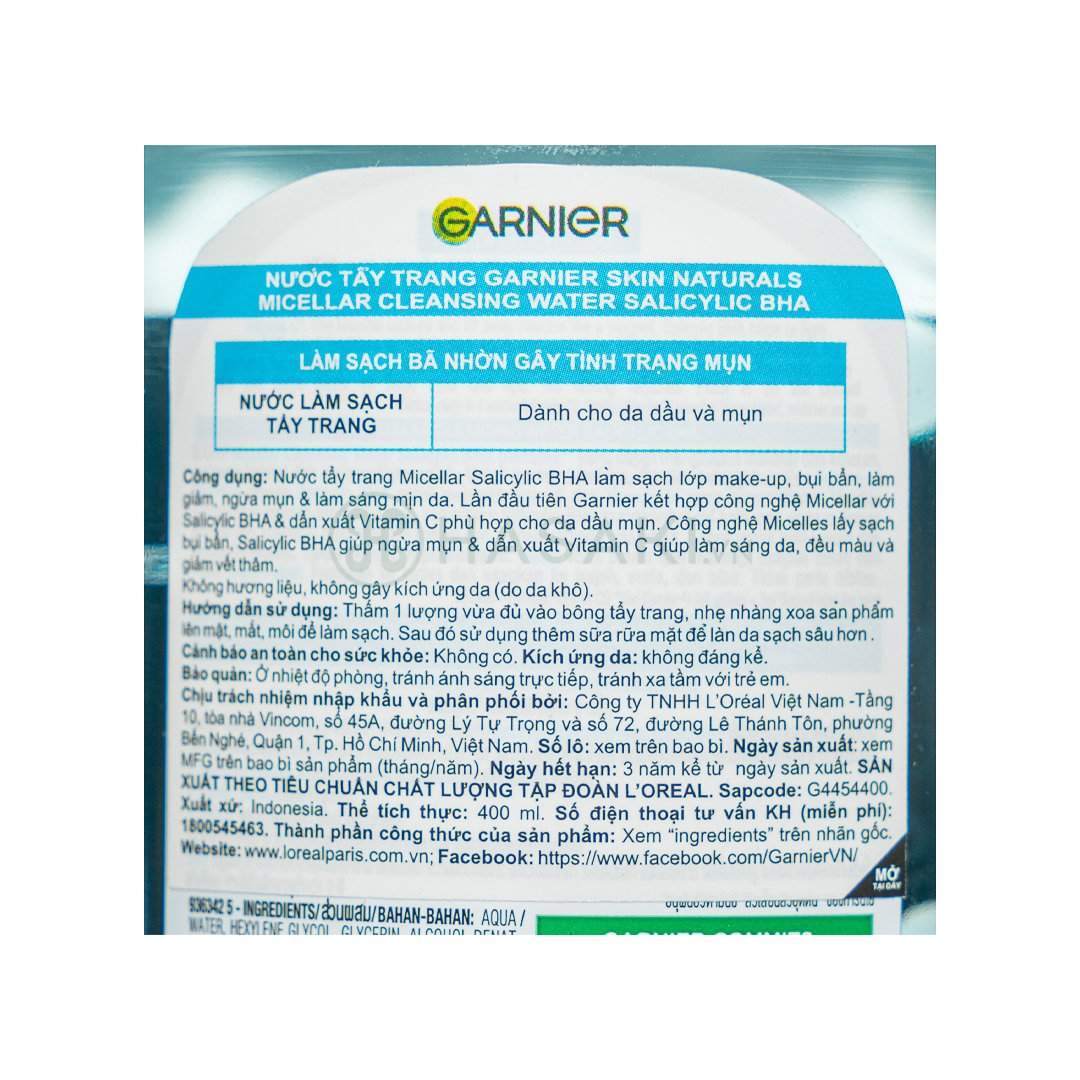 Combo Nước Tẩy Trang Garnier Dành Cho Da Dầu Và Mụn 400ml+50mlx2