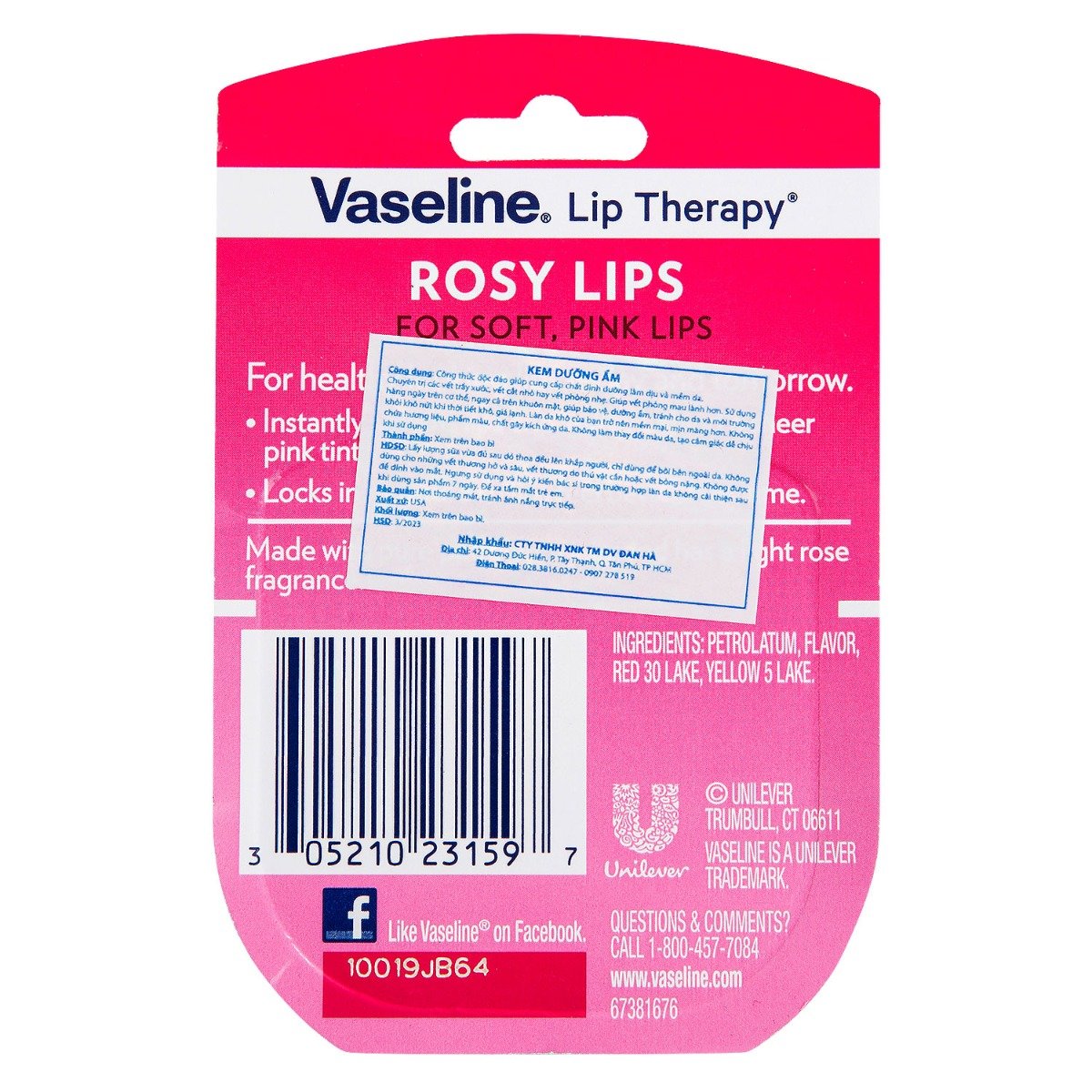 Combo Sáp Dưỡng Môi Vaseline Hương Hoa Hồng & Vani 7gx2
