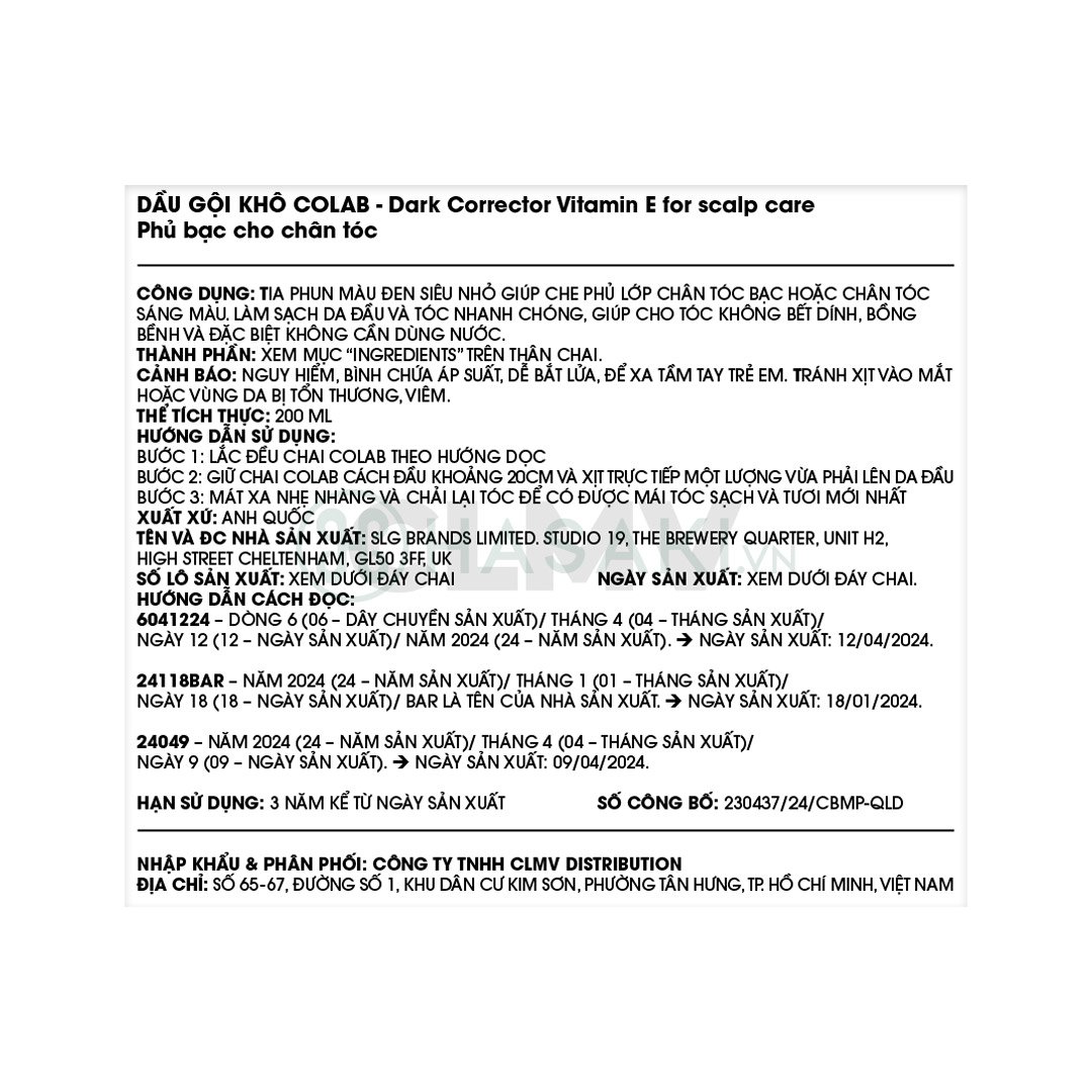 Dầu Gội Khô Colab Dark Phủ Bạc Chân Tóc 200ml