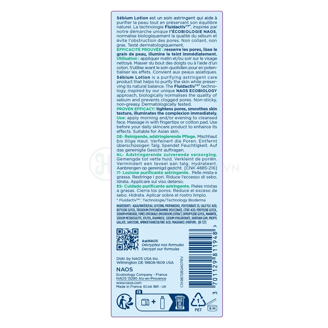 Dung Dịch Cân Bằng Da Bioderma Cho Da Dầu, Hỗn Hợp 200ml
