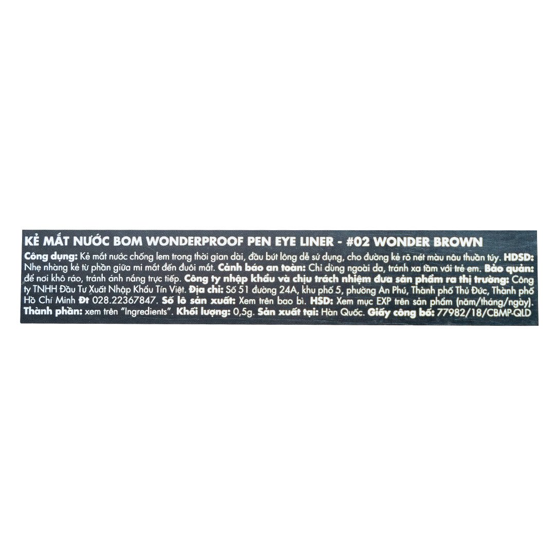Kẻ Mắt Nước B.O.M Lâu Trôi Màu Nâu 02 Wonder Brown 0.5g
