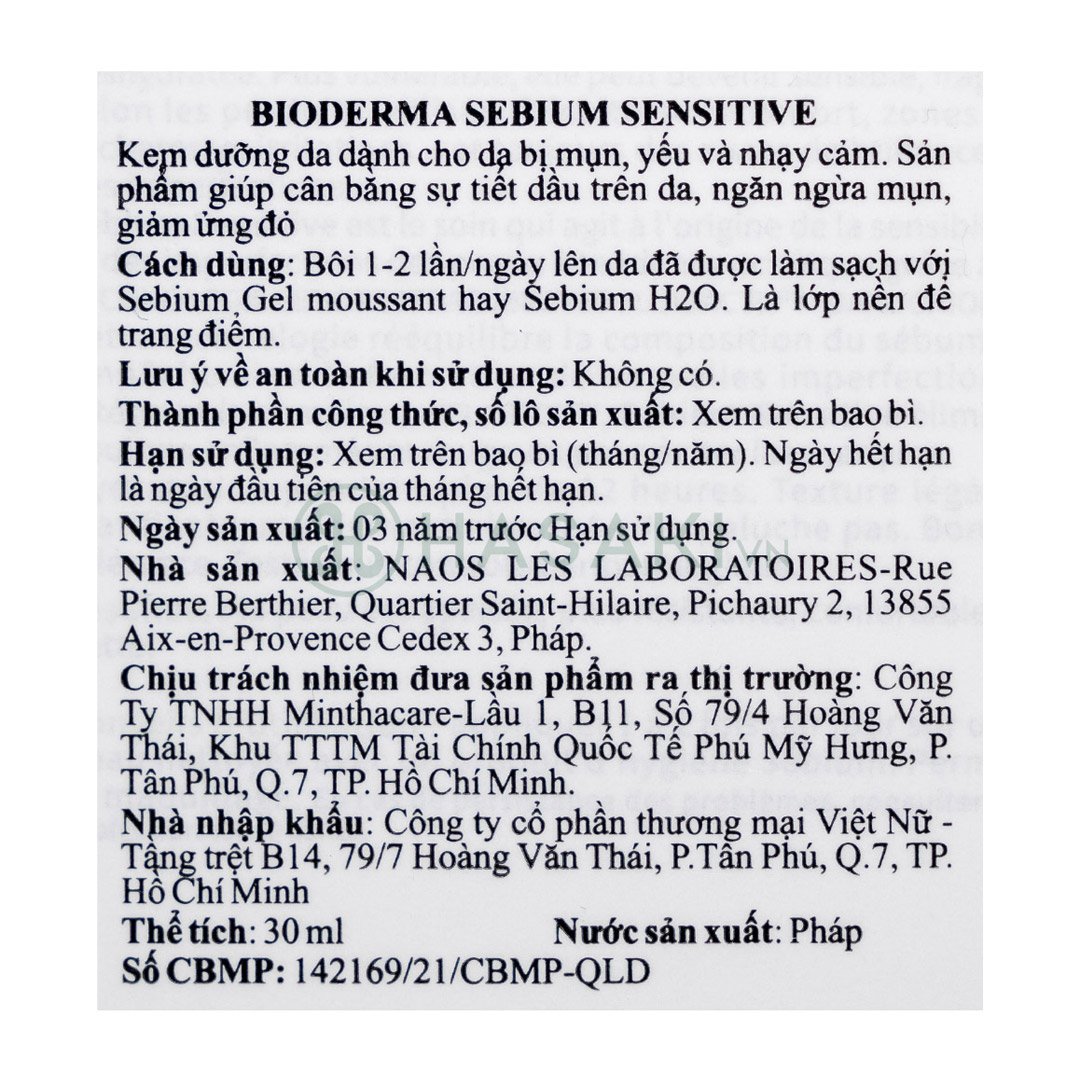 Kem Dưỡng Ẩm Bioderma Dành Cho Da Mụn, Nhạy Cảm 30ml