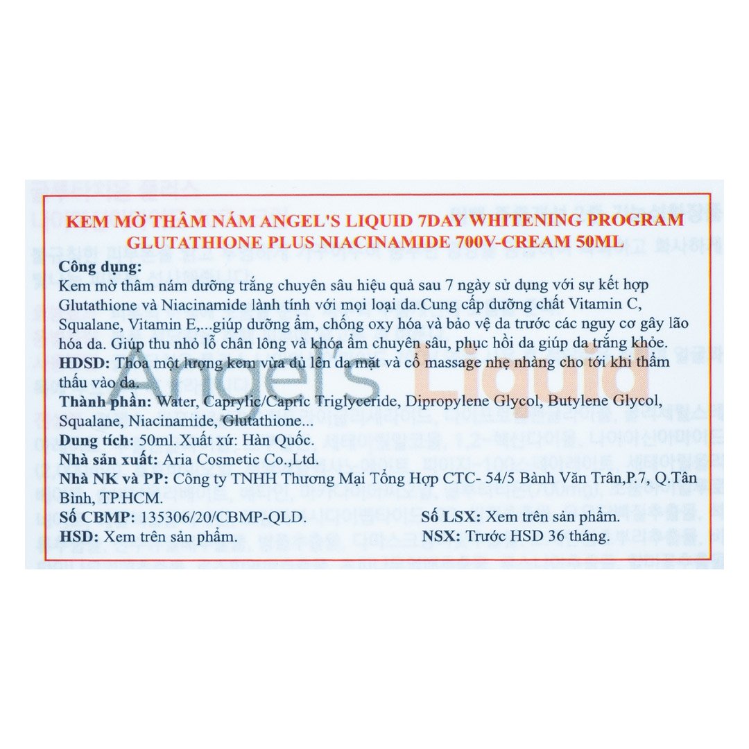 Kem Dưỡng Angel's Liquid Dưỡng Sáng Da, Mờ Thâm Nám 50ml