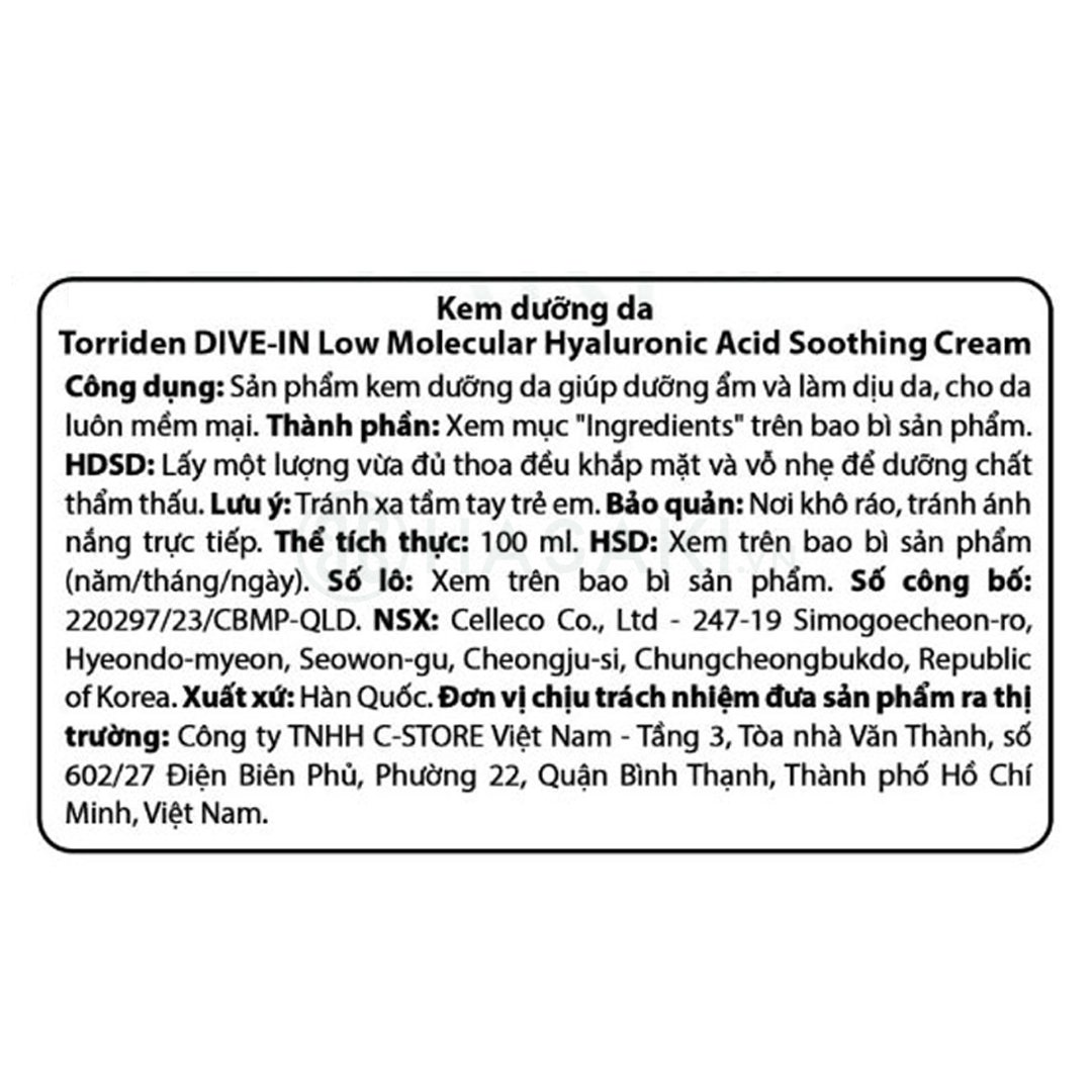 Kem Dưỡng Torriden Làm Dịu Mát, Dưỡng Ẩm, Sáng Bóng Da 100ml