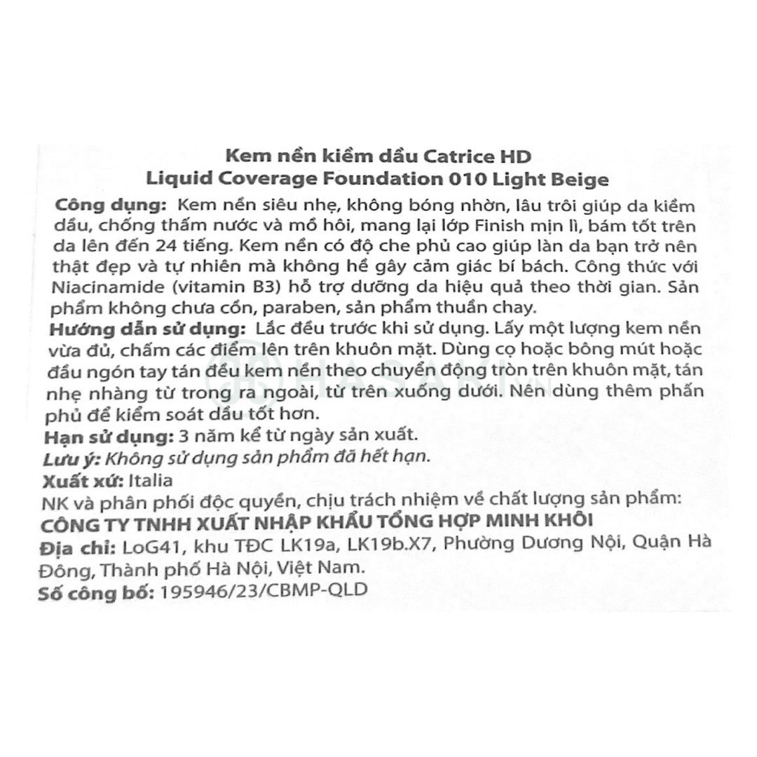 Kem Nền Catrice Kiềm Dầu Che Phủ 010 Tự Nhiên Trung Tính 30ml