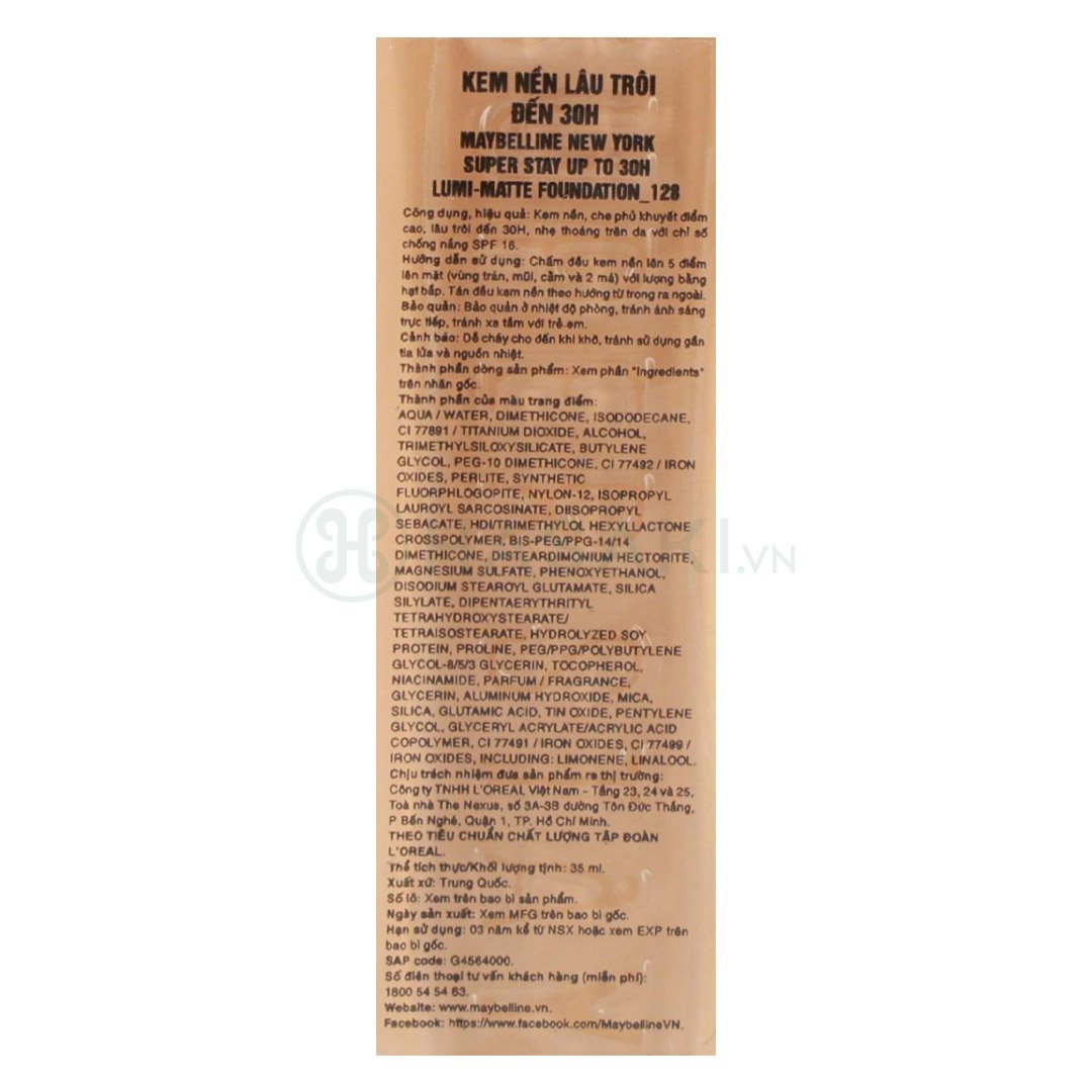 Kem Nền Maybelline Bắt Sáng Che Phủ Siêu Nhẹ #128 35ml