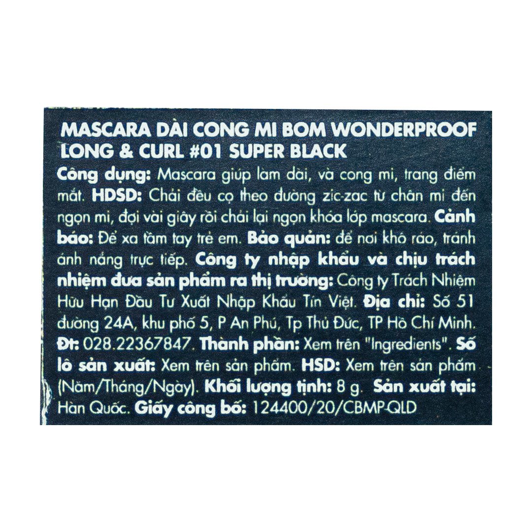 Mascara B.O.M Làm Dài & Cong Mi 01 Màu Đen 8g